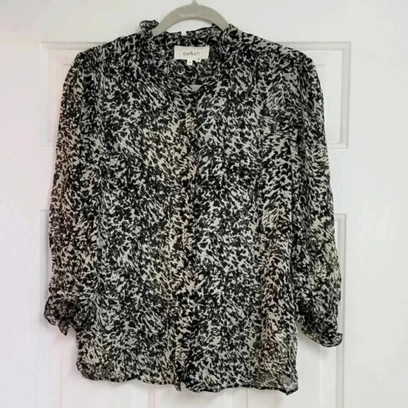 BA&SH Elia Animal Print Chiffon Semi Sheer Blouse - Picture 1 of 9